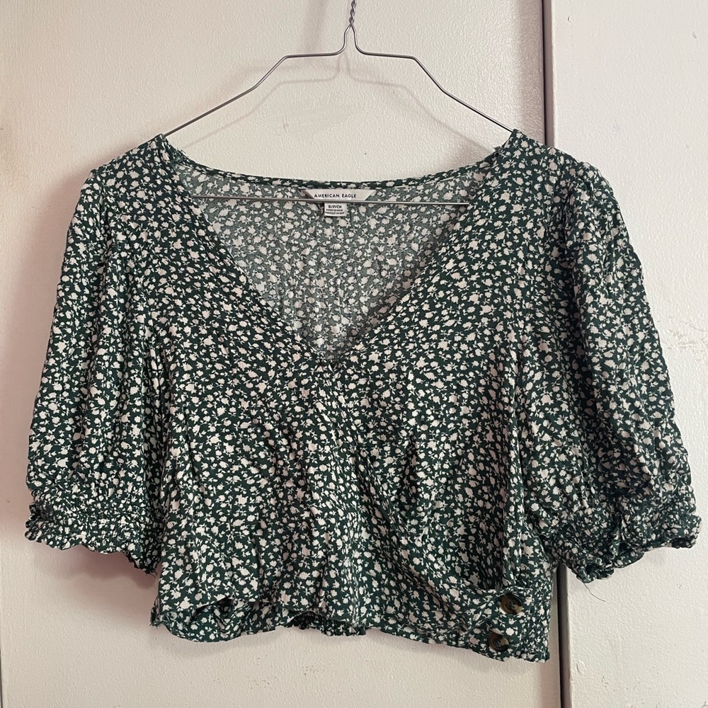 American Eagle Outfitters Dark Green Floral Blouse
